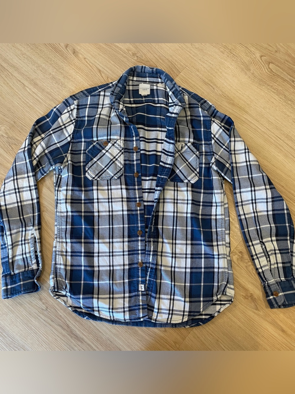 Lands' End Navy and White Plaid Shirt